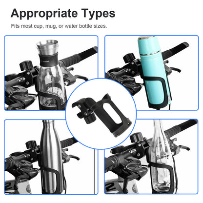 Bike Water Bottle Holder - 360 Degree Rotating Adjustable Motorcycle Bottle Cage for Motorcycle, Baby Stroller, Bicycle Wheelchair (Black)