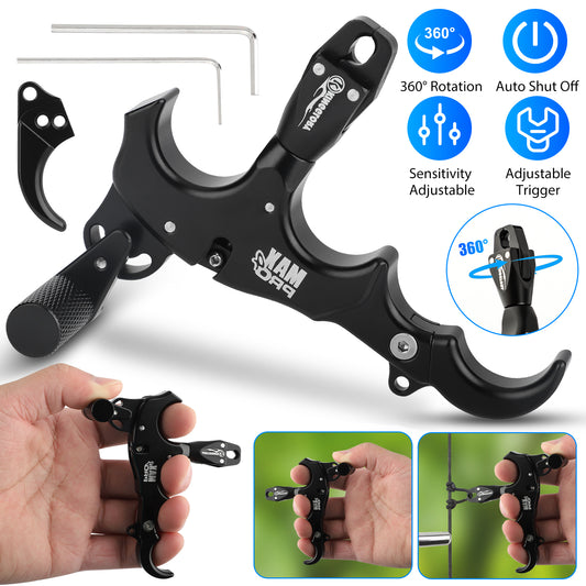 360° Compound Bow Release Aids 3 Or 4 Finger Grip Thumb Caliper Trigger Alloy