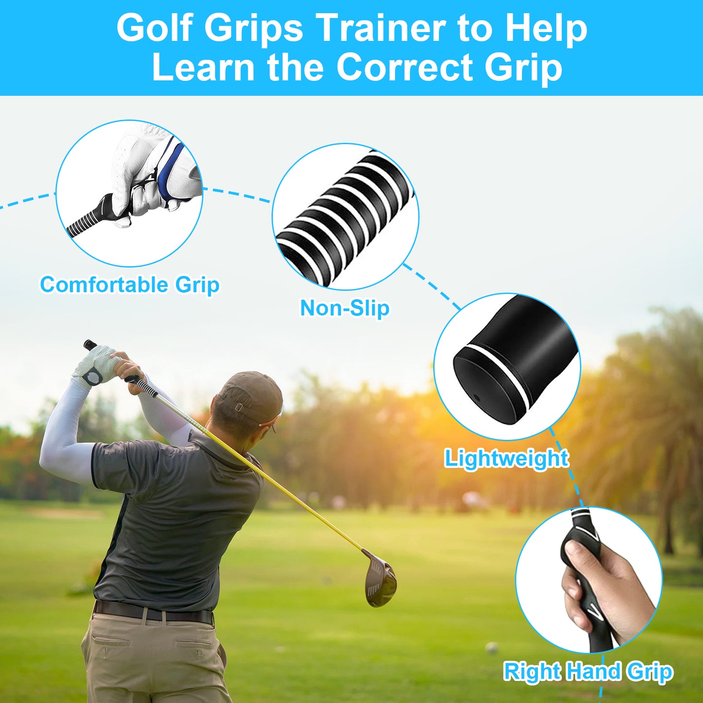 2 pcs Golf Training Grip - Lightweight and Durable Rubber Grip,Golf Club Grips Swing Training Grip Outdoor Teaching Practice Aid