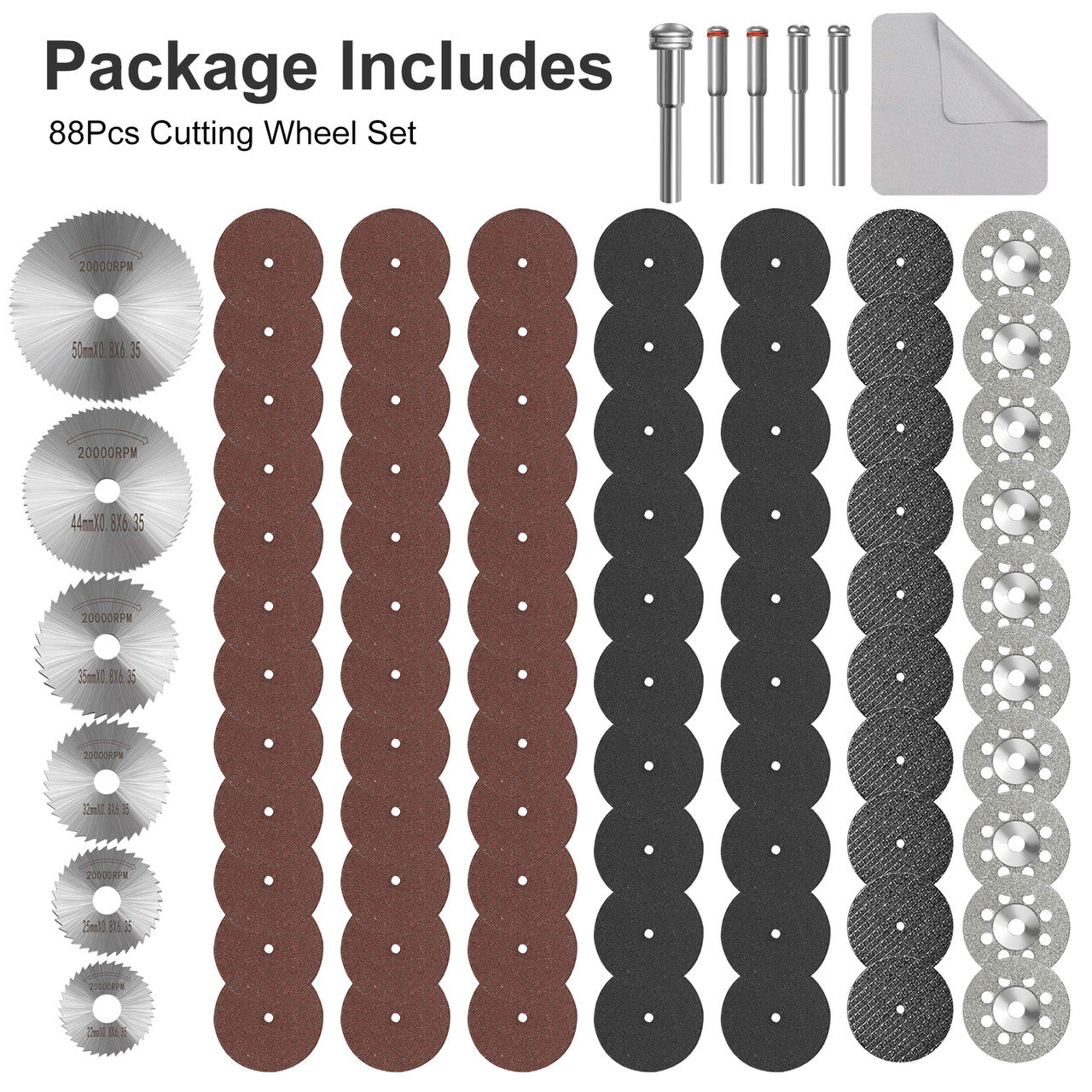 88Pcs Cutting Wheel Set for Rotary Tool, Resin Cutting Discs, Diamond Cutting Wheels, Mesh Cutting Discs, HSS Circular Saw Blades, Mandrels for Grooving Trimming Wood, Plastic, Ceramics, Metal