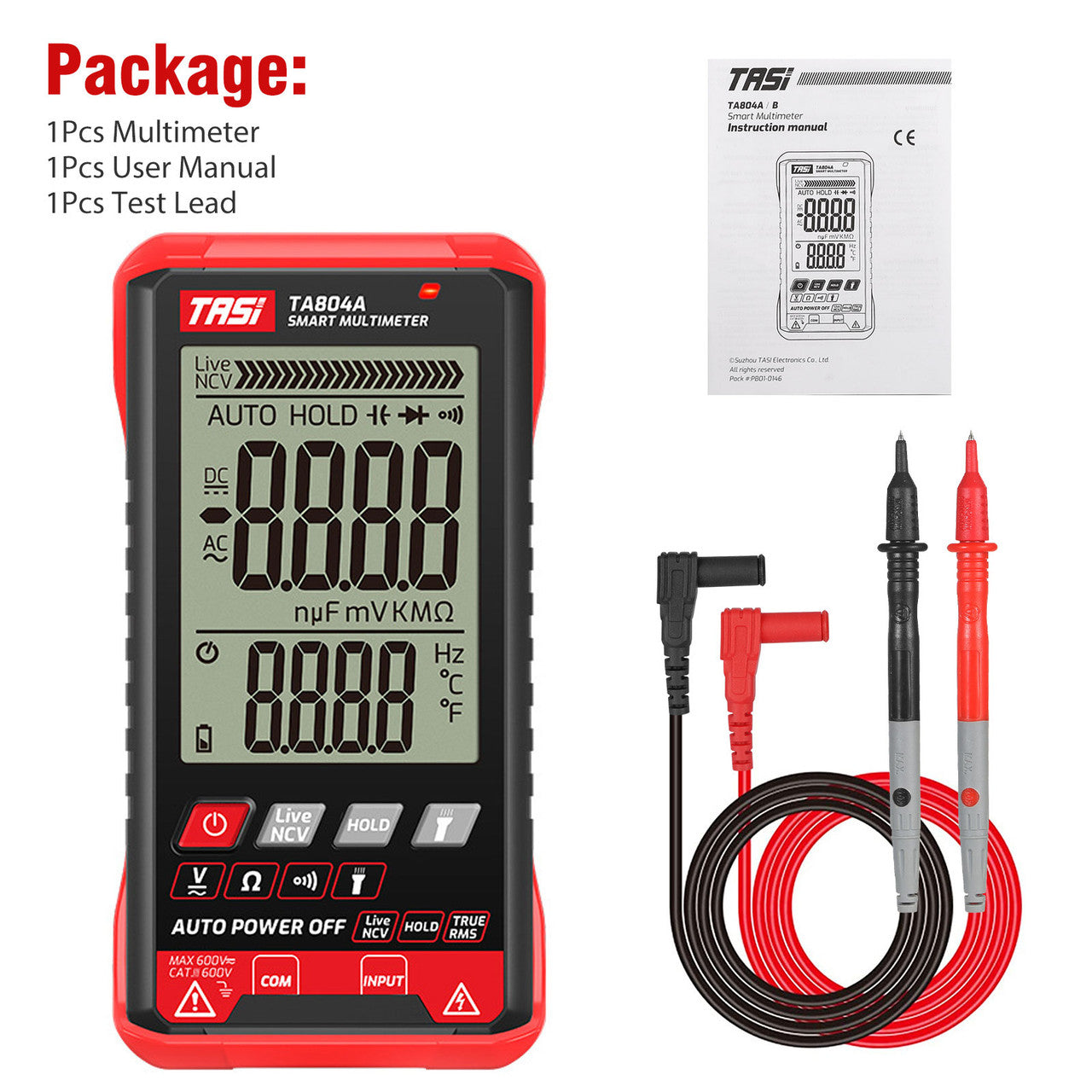 Multimeter Ohmmeter Ammeter Voltmeter Digital Display with NCV Measurements and Flashlight Lighting