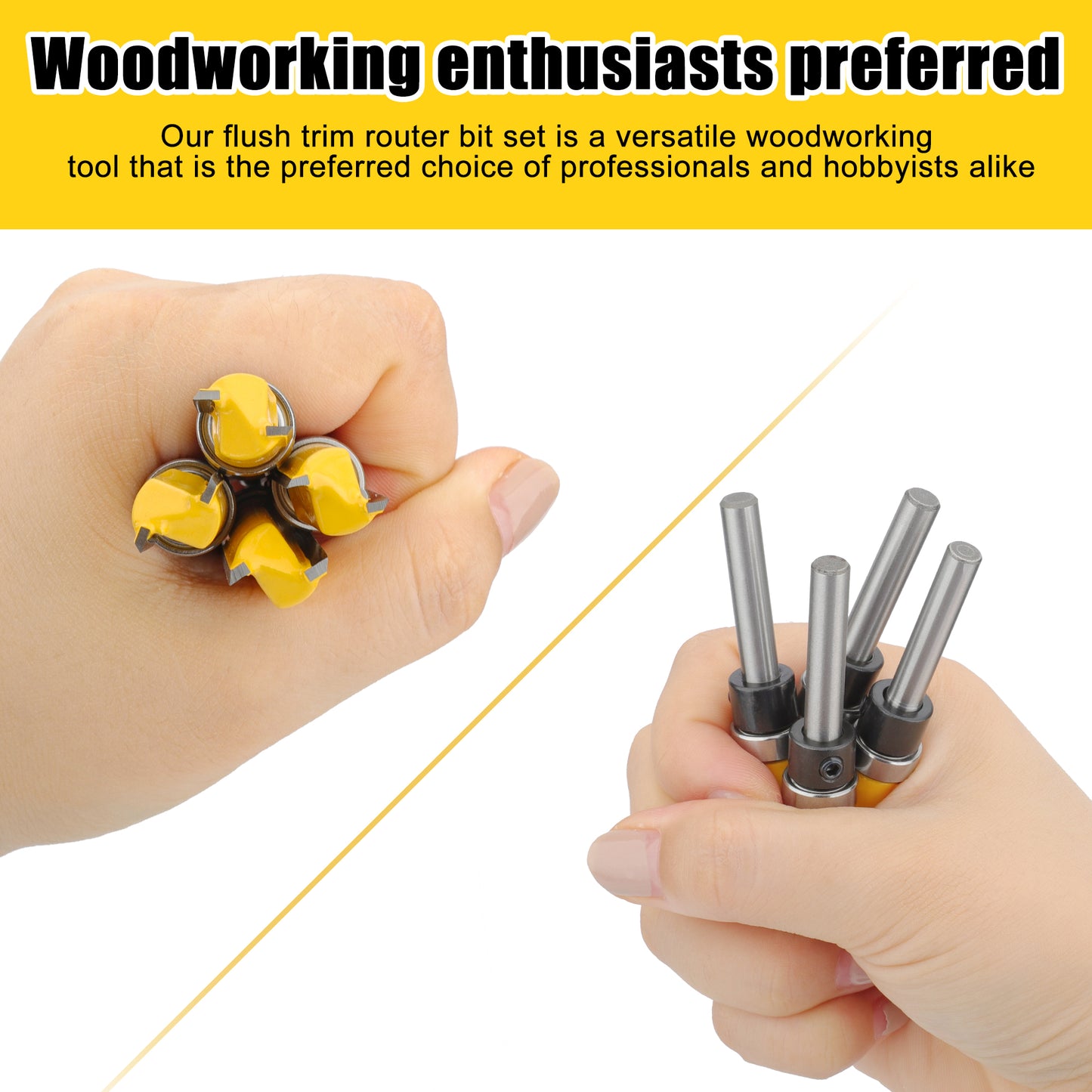 4pcs 1/4'' Shank Pattern Flush Trim Router Bit Set