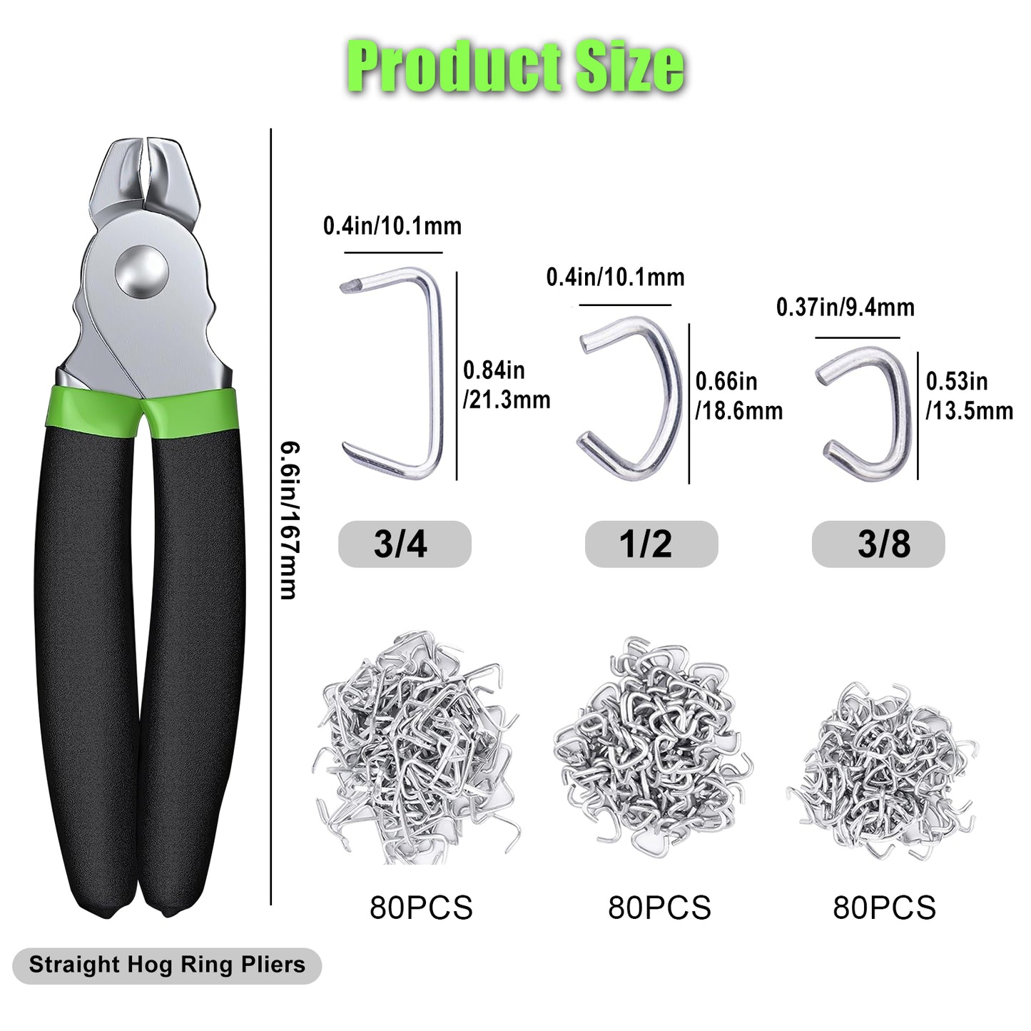 Hog Ring Pliers Set - Durable Steel Pliers and 240 Hog Rings, Cushioned Handles, Multiple Sizes for Versatile Use