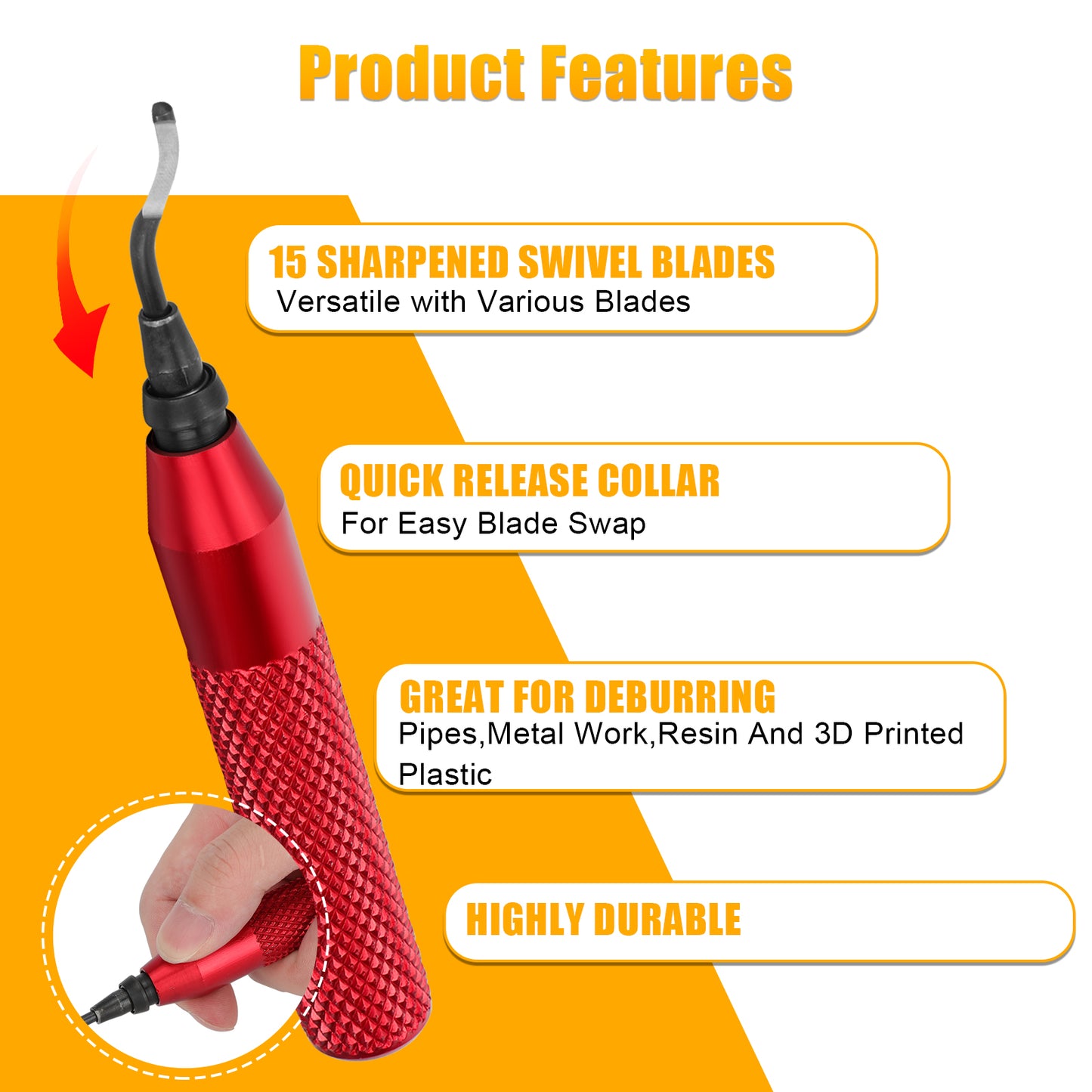 Deburring Tool Set - 15-Piece Blade Set for Metal, Wood, Plastic, and 3D Printing Finishing