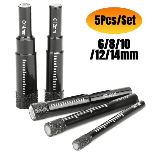 5 pcs Diamond Drill Bits Set-Core Drill Bits for Hard Materials - Ideal for drilling in tough materials like tiles, porcelain, granite, ceramic, glass, mirrors, marble, stone, masonry, and brick (not suitable for wood)，Sizes 6mm, 8mm, 10mm, 12mm, and 14mm