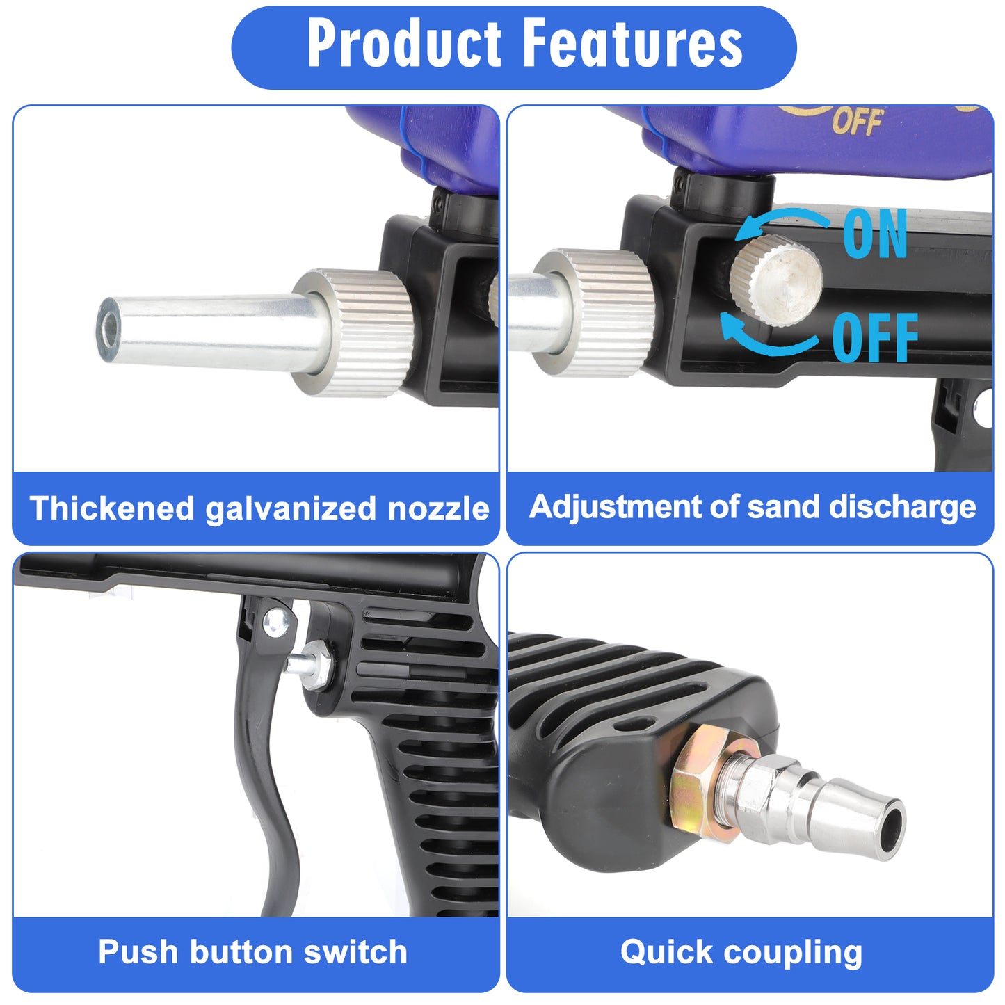 Handheld Sandblasting Gun - Durable Alloy Steel Construction, Versatile Nozzle, Perfect for Rust Removal, Paint Stripping, and Grime Cleaning