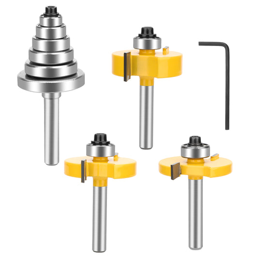3 Pcs 1/4 Inch Shank Rabbet Router Bit Set with 6 Bearings Set (1/8", 1/4", 5/16", 3/8", 7/16", 1/2" Bearings) - Carbide Woodworking Milling Cutter for Wood, MDF, Plywood
