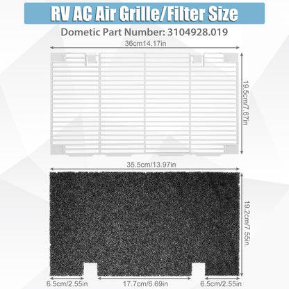 6 PCS RV Air Conditioner Cover Kit - A/C Ducted Air Grille with 5PCS Replacement Air Filter Pads, Fits Dometic 3104928.019 Air Conditioner