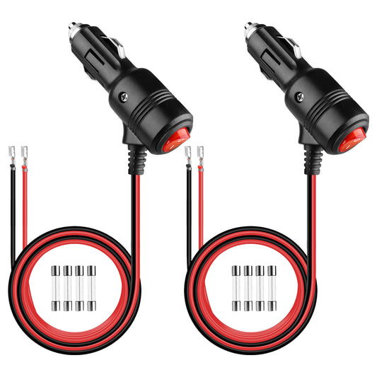 2 Pcs 12V Cigarette Lighter Plug With On/Off Switch - Terminal Harness Cable with Switch ON/OFF,12V Heavy Duty 16 AWG 15A Fuse Protection Power Cord for Power Inverter