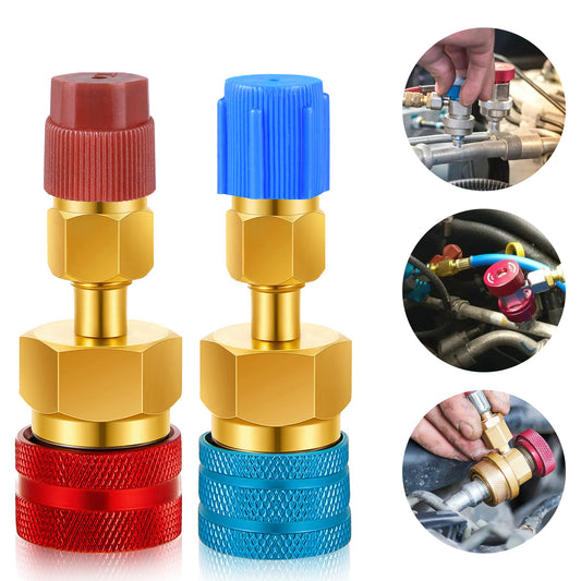 2 Pcs R1234YF to R134A Quick Coupler Adapters Conversion Kit - High & Low Side Quick Coupler Adapters Car AC Refrigerant System Evacuation Recharging ( Red, Blue)