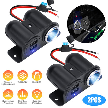 2PCS Dual USB Outlet Cigarette Lighter Socket Splitter with Blade Fuse - 12V 4.2A Fast Charging,15A Blade Fuse, for RV Marine Boat Motorcycle Truck ATV UTV Van etc