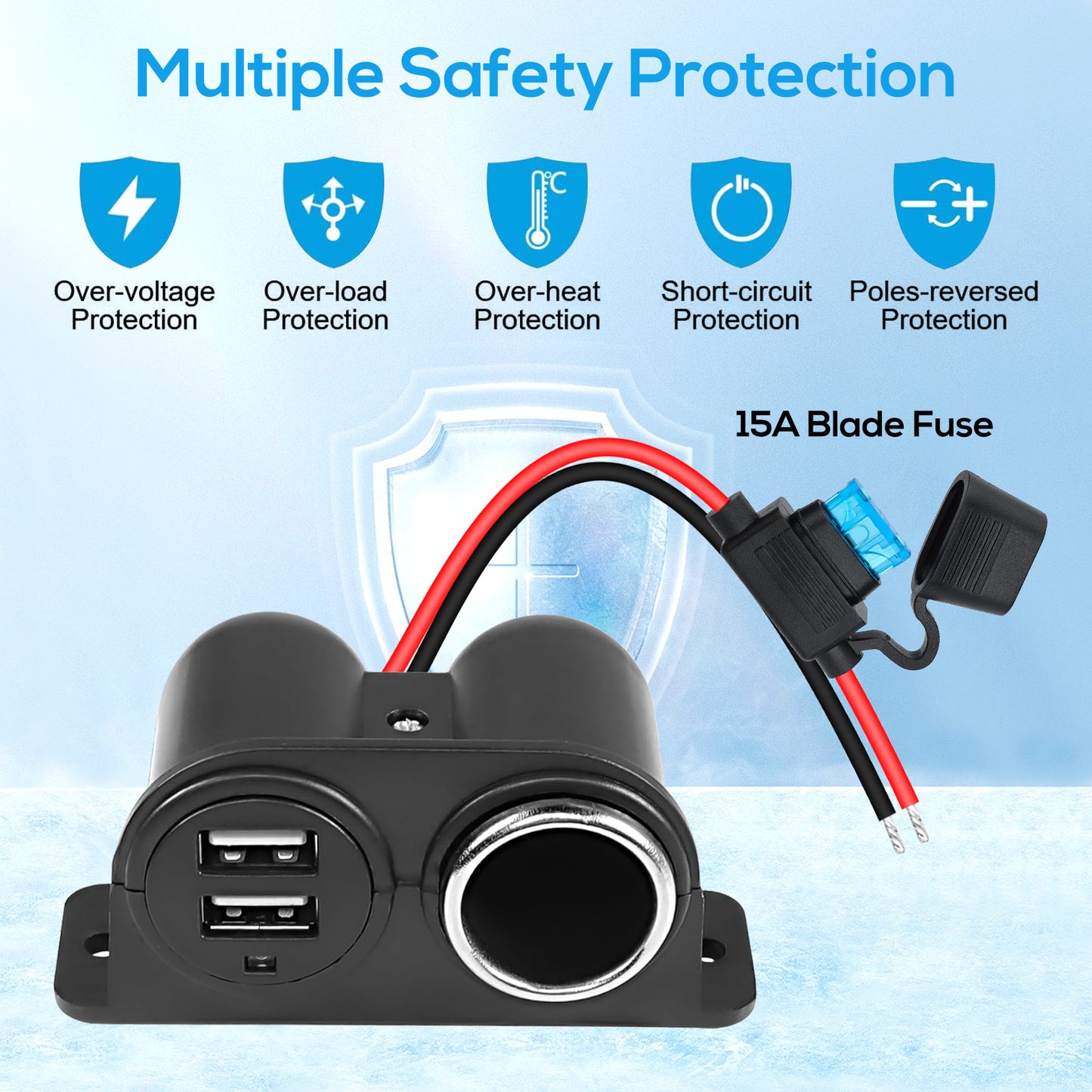 2PCS Dual USB Outlet Cigarette Lighter Socket Splitter with Blade Fuse - 12V 4.2A Fast Charging,15A Blade Fuse, for RV Marine Boat Motorcycle Truck ATV UTV Van etc