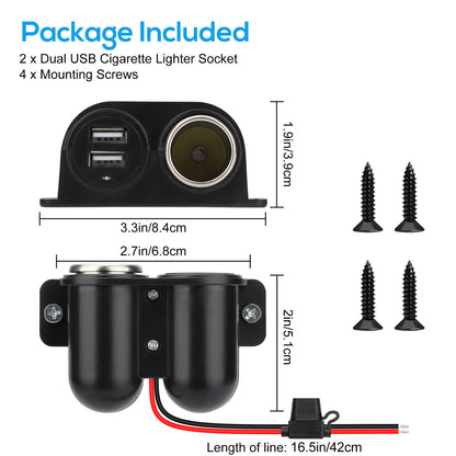 2PCS Dual USB Outlet Cigarette Lighter Socket Splitter with Blade Fuse - 12V 4.2A Fast Charging,15A Blade Fuse, for RV Marine Boat Motorcycle Truck ATV UTV Van etc