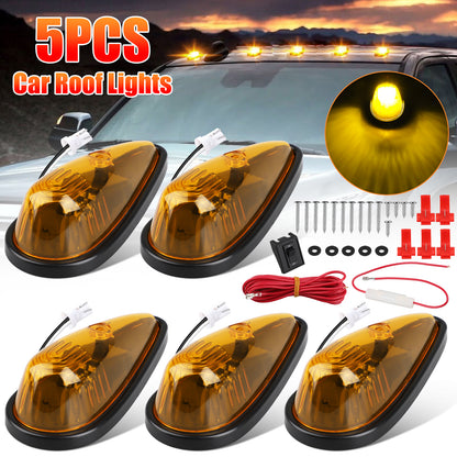 5PCS Amber 9 LED Teardrop Cab Marker Lights Top Clearance Roof Running Light - Easy Install, High Brightness, Long-lasting, IP68 Waterproof ,12V Compatibility, for Trucks, Trailers, RVs