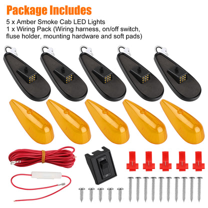 5PCS Amber 9 LED Teardrop Cab Marker Lights Top Clearance Roof Running Light - Easy Install, High Brightness, Long-lasting, IP68 Waterproof ,12V Compatibility, for Trucks, Trailers, RVs