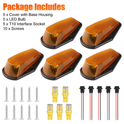 5pcs Amber LED Marker Roof Cab Lights Kit For 1980-1997 Ford F150 F250 F350 - High-Quality Construction, Enhanced Night Vision,Simple Installation