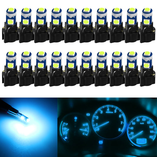 20Pcs T5 SMD-3030 LED Bulbs Dashboard Lights with Sockets Included - Ultra-Bright, Low Power Consumption, Easy Installation，For side markers,speedometer lights, instrument cluster, gauge bulbs etc (Ice blue)