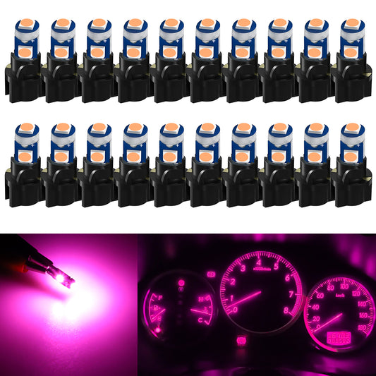 20Pcs T5 SMD-3030 LED Bulbs Dashboard Lights with Sockets Included - Ultra-Bright, Low Power Consumption, Easy Installation，For side markers,speedometer lights, instrument cluster, gauge bulbs etc(Pink purple)