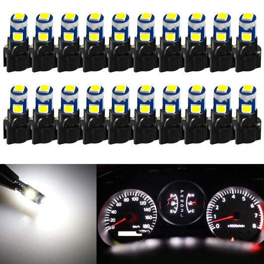 20Pcs T5 SMD-3030 LED Bulbs Dashboard Lights with Sockets Included - Ultra-Bright, Low Power Consumption, Easy Installation，For side markers,speedometer lights, instrument cluster, gauge bulbs etc(White)