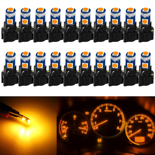 20Pcs T5 SMD-3030 LED Bulbs Dashboard Lights with Sockets Included - Ultra-Bright, Low Power Consumption, Easy Installation，For side markers,speedometer lights, instrument cluster, gauge bulbs etc (Yellow)