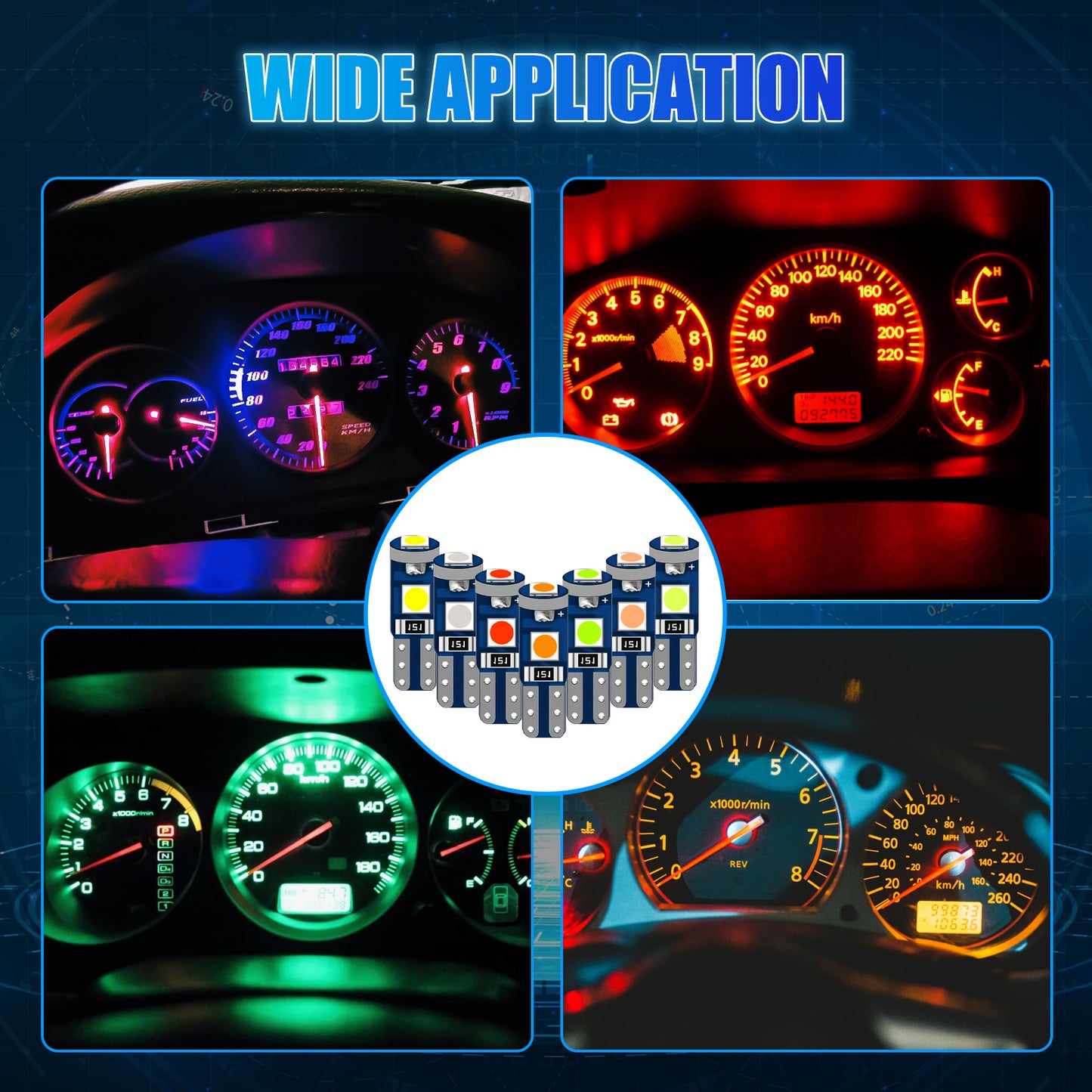 20Pcs T5 SMD-3030 LED Bulbs Dashboard Lights with Sockets Included - Ultra-Bright, Low Power Consumption, Easy Installation，For side markers,speedometer lights, instrument cluster, gauge bulbs etc (Blue)