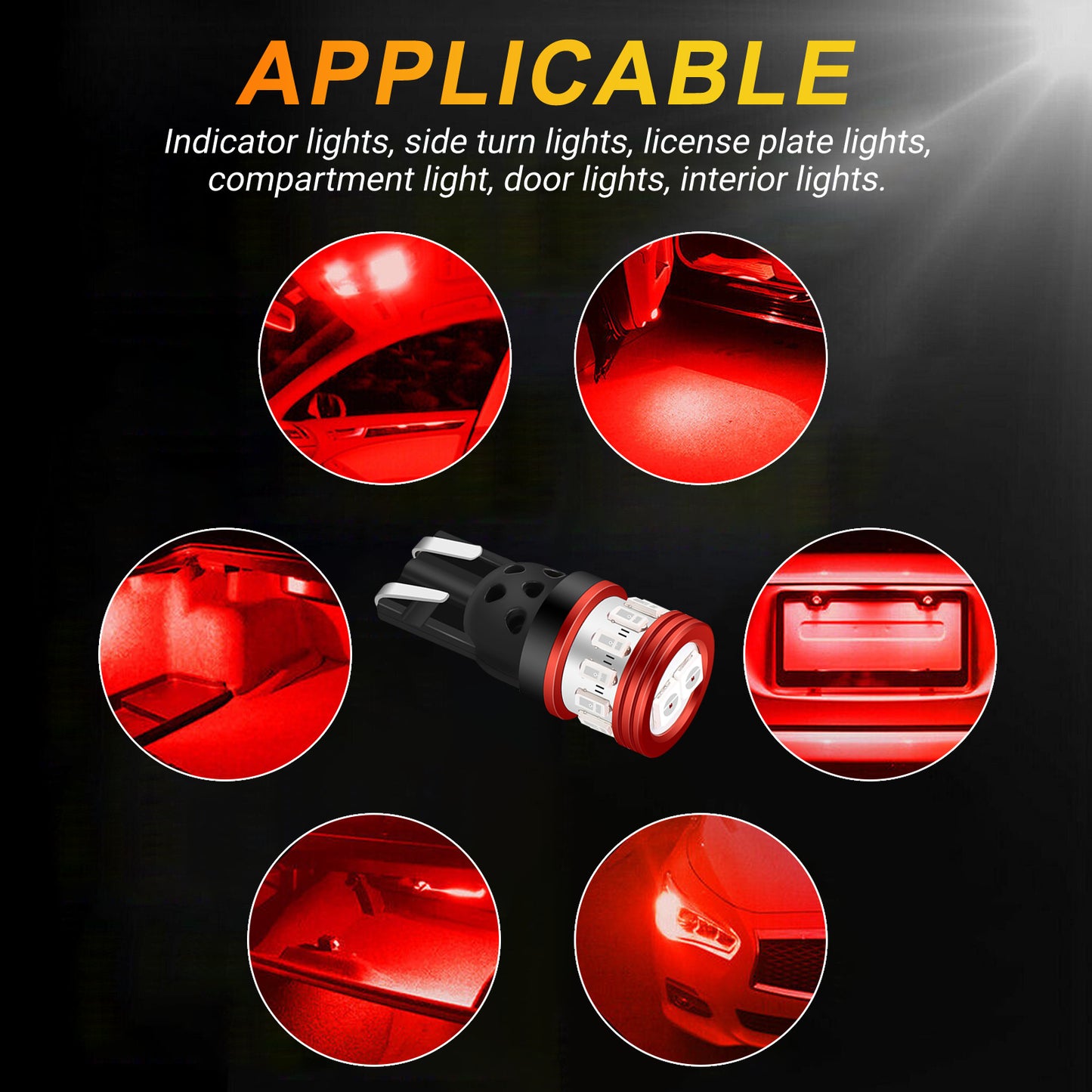 4PCS T10 Red LED Inner Tail Light Bulbs - 800LM,14 LED,360-Degree Shine, Easy Installation - Perfect for License Plate, Tail Lights, Interior Cabin Lights, and More