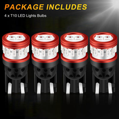 4PCS T10 Red LED Inner Tail Light Bulbs - 800LM,14 LED,360-Degree Shine, Easy Installation - Perfect for License Plate, Tail Lights, Interior Cabin Lights, and More