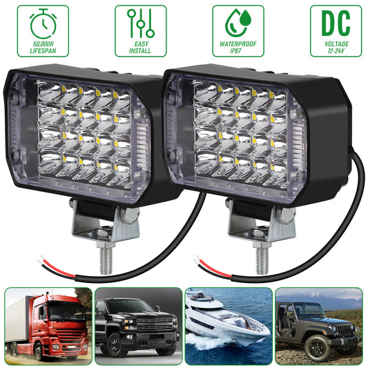 2PCS 4inch  800W LED Work Lights - 24pcs LEDs,10000 Lumens Flood Beam, Waterproof, Easy Installation,Perfect for Trucks, SUVs, Boats, and More