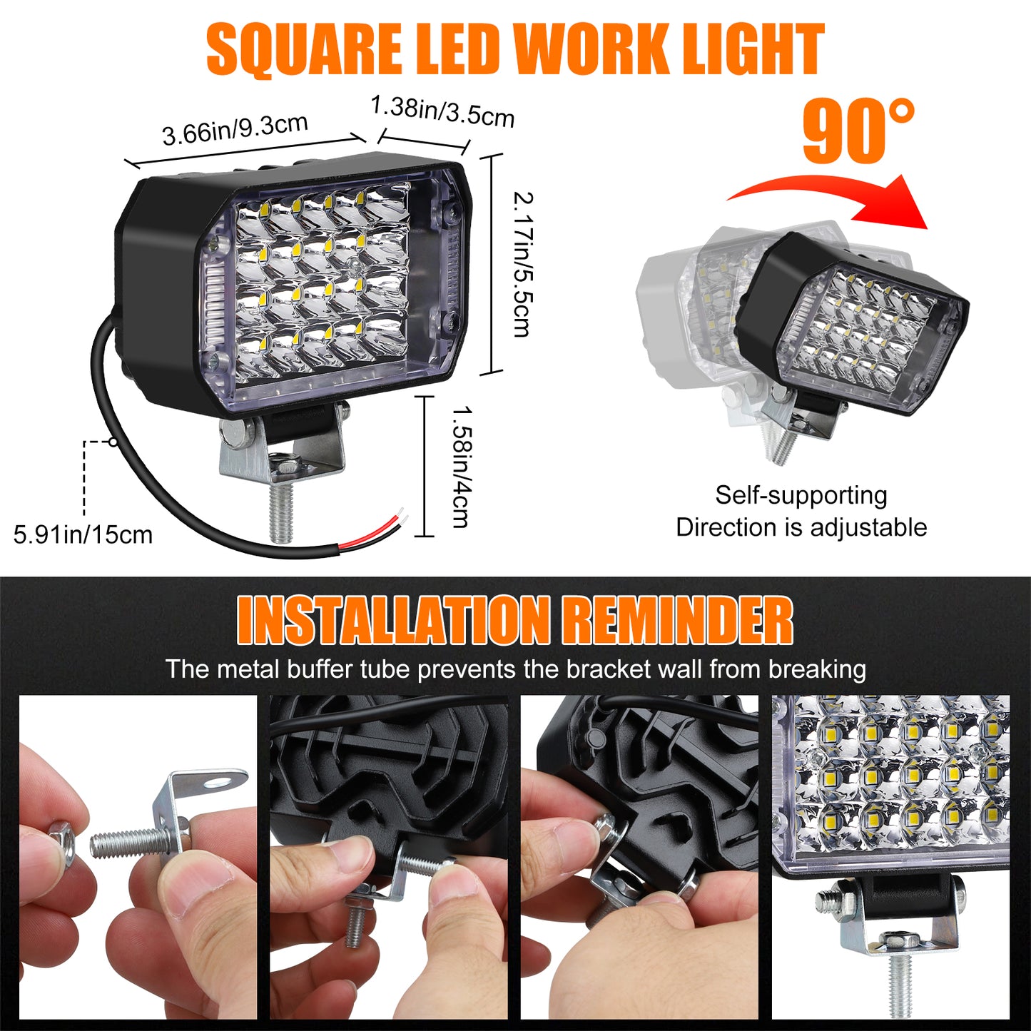 2PCS 4inch  800W LED Work Lights - 24pcs LEDs,10000 Lumens Flood Beam, Waterproof, Easy Installation,Perfect for Trucks, SUVs, Boats, and More