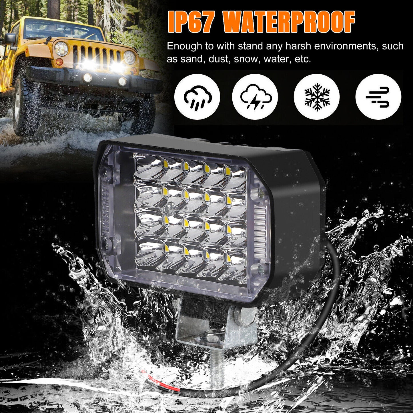 2PCS 4inch  800W LED Work Lights - 24pcs LEDs,10000 Lumens Flood Beam, Waterproof, Easy Installation,Perfect for Trucks, SUVs, Boats, and More