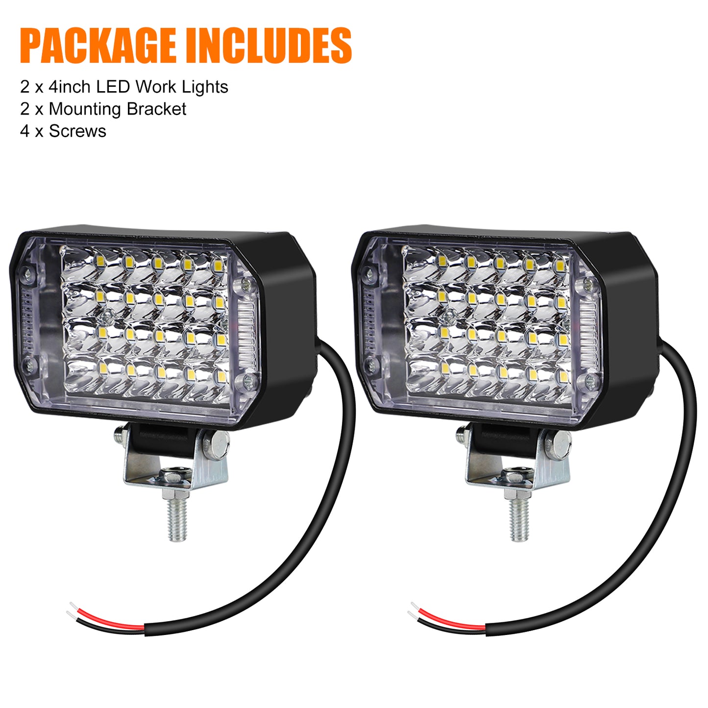 2PCS 4inch  800W LED Work Lights - 24pcs LEDs,10000 Lumens Flood Beam, Waterproof, Easy Installation,Perfect for Trucks, SUVs, Boats, and More