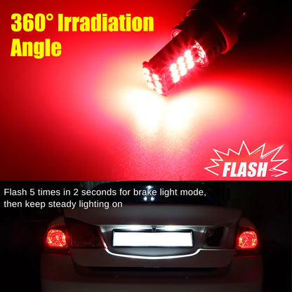 4Pcs 7443 LED Strobe Brake Light Bulbs - 12V, 3030 LED Chips, 50,000 Hour Lifespan,300% Brighter Than Halogen, Aluminum Housing, Non-Polarity, Easy Installation(Red)