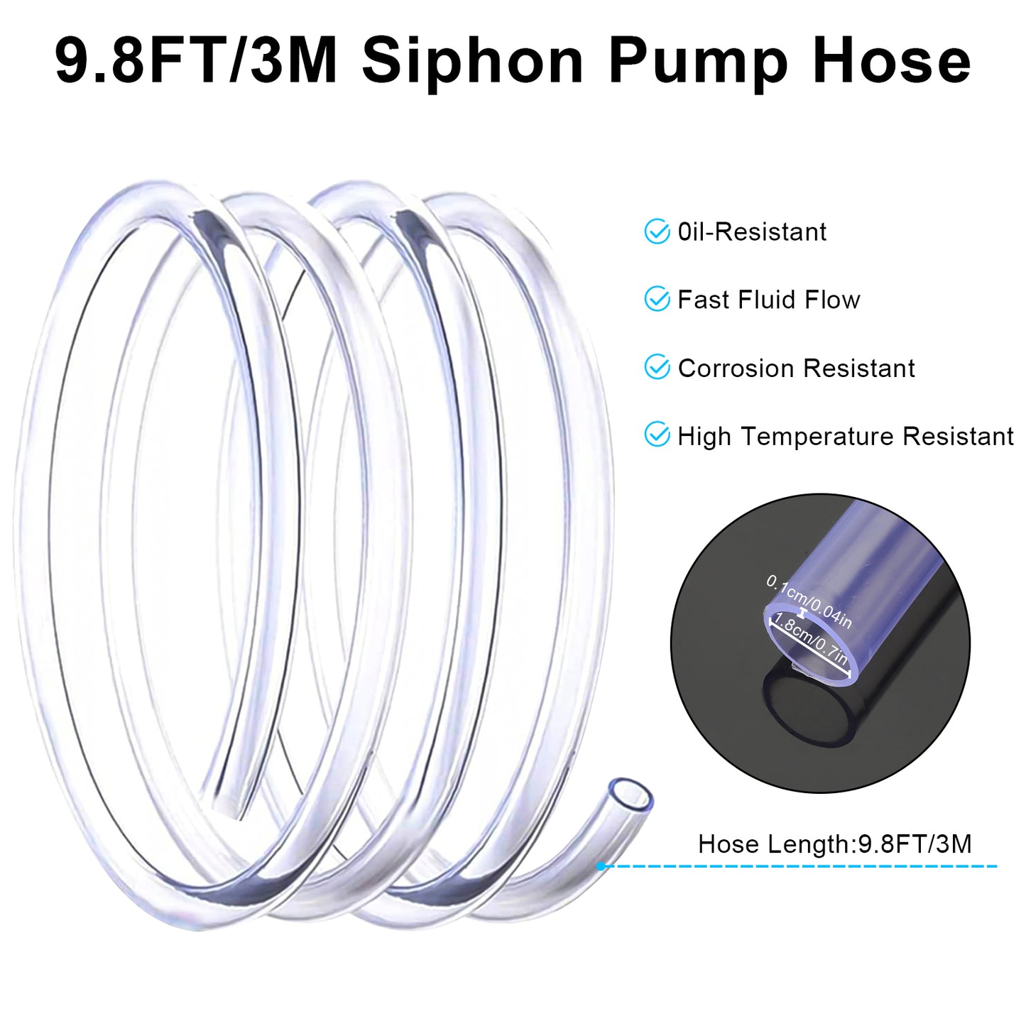 9.8FT Premium Syphon Pump Hose - Effortless Liquid Transfer for Vehicles, Boats, and Equipment ,Durable Hose for Gasoline, Diesel, Oil, Water,Leak-Free Design, Easy to Use,Ideal for Home and Professional Use
