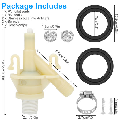 385311641 RV Toilet Water Valve Kit - With 385311658 Flush Ball Seal Replacement,for Dometic Sealand Toilets Series 300, 310, 320 RV, camper, and trailer