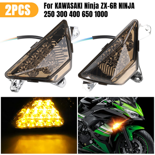 2pcs Front LED Turn Signals Light For KAWASAKI - Super Bright, Stylish, Easy to Install,Perfect Fit for KAWASAKI NINJA 250/300/400/650/1000 ZX-6R Ninja（Amber）