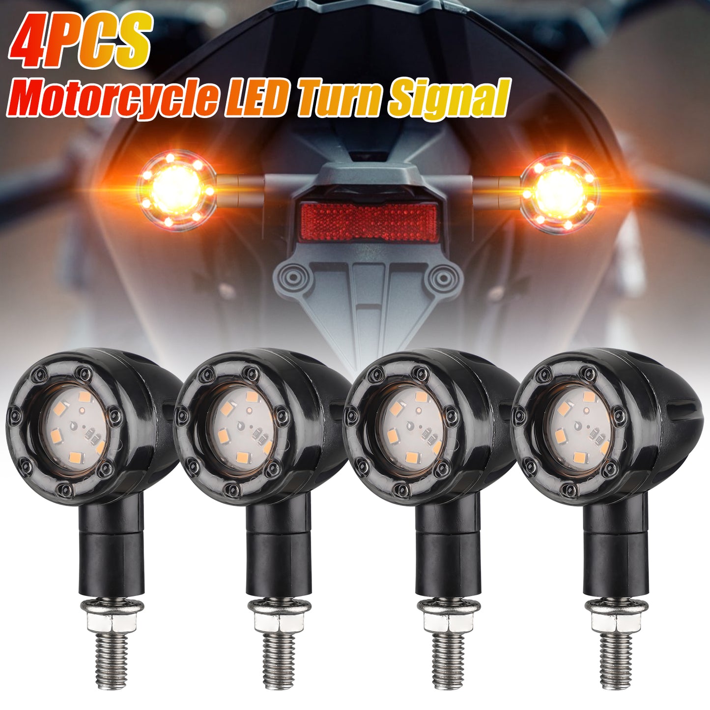 4Pcs Universal Motorcycle LED Turn Signals Blinker Light - Rear Turn Signal Brake Lights Indicator,Motorcycle Bike LED Stop Light Blinker Light Indicator Bulbs