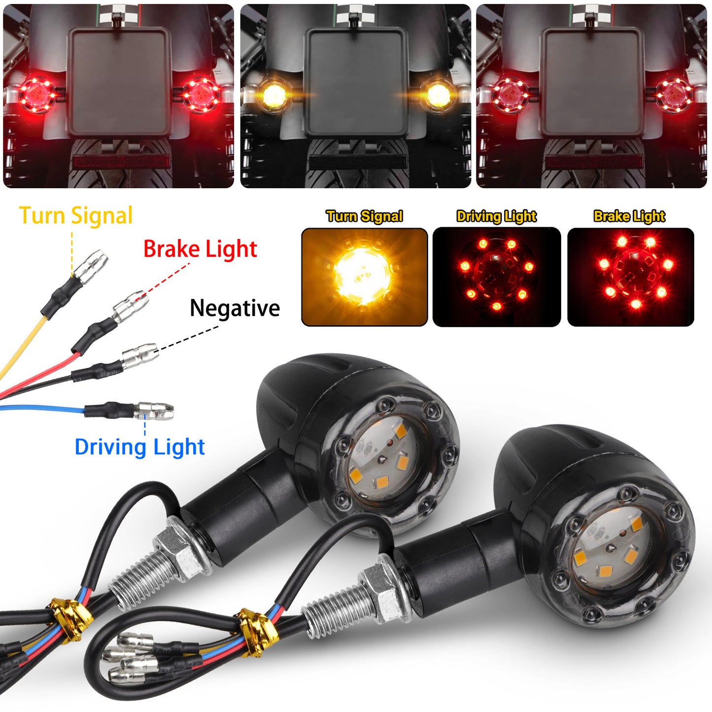 4Pcs Universal Motorcycle LED Turn Signals Blinker Light - Rear Turn Signal Brake Lights Indicator,Motorcycle Bike LED Stop Light Blinker Light Indicator Bulbs