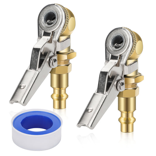 2 Pack 1/4 Inch Female NPT Closed Ball Tire Chuck with Clip - High Strength Brass,160 PSI,with Clip-On Air Chucks Quick Connect,Compatible with most tire inflators,Ideal for bikes, motorcycles, cars, buses, and trucks.