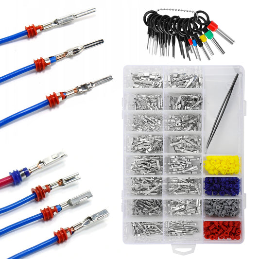 720Pcs 21Type Car Electrical Wire Terminal Pins Connector kit - 1/1.5/1.8/2.2/2.8/3.5mm Terminal Pins,300Pcs Waterproof Plugs,18 Terminal Removal Tools, For Automotive, Motorcycles, Trucks, Boats, and More