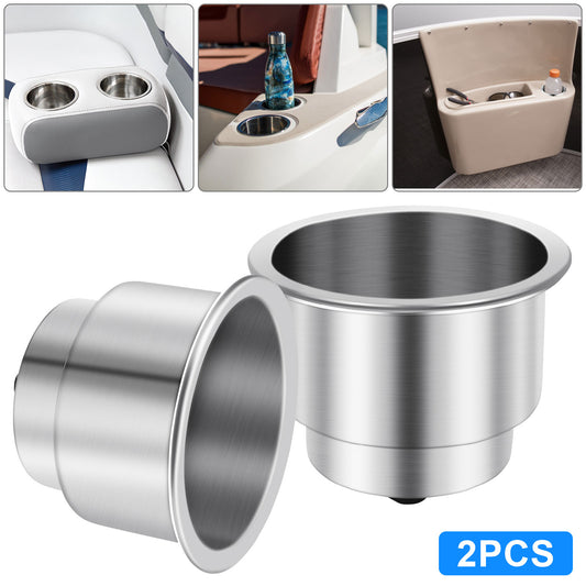 2pcs Stainless Steel Cup Drink Holder with Drain - 4" Height 4.3" Lip Diameter,for Table, Countertop, Boat, RV, Dashboard, Seatback