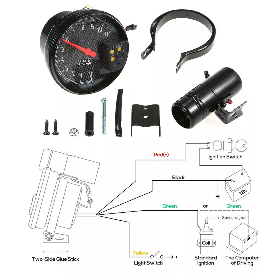 5 inch 7 Color LED Backlit Tachometer Gauge - 0-11000 RPM,Adjustable Shift Light, Compatible with 4/6/8-Cylinder Engines