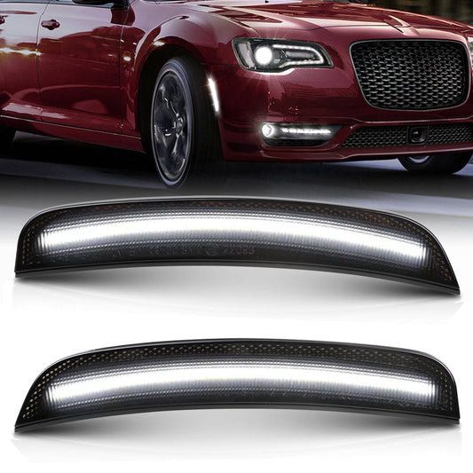 Smoked Lens White Led Side Marker Light - Plug & Play,5X Brighter, for 2015-2023 Chrysler 300,Replace OEM Front and Rear Bumper Fender Lamps,Part numbers 68214402AD, 68214403AD