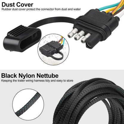 22ft 4 Pin 5 Wire Trailer Wiring Harness - Features color-coded wiring for easy connection of taillights,brake lights,and turn signals,Compatible with RVs, Boats, ATVs, and Utility Trailers