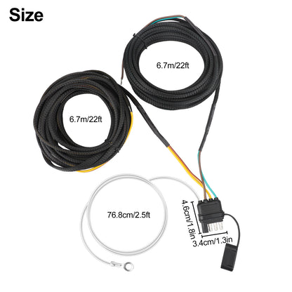 22ft 4 Pin 5 Wire Trailer Wiring Harness - Features color-coded wiring for easy connection of taillights,brake lights,and turn signals,Compatible with RVs, Boats, ATVs, and Utility Trailers