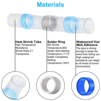 400PCS Solder Seal Wire Connectors - Heat-shrink Tubing Terminals Insulated Waterproof Solder Sleeve Tube Electrical Wire Butt Connectors with box