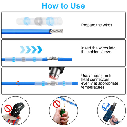 400PCS Solder Seal Wire Connectors - Heat-shrink Tubing Terminals Insulated Waterproof Solder Sleeve Tube Electrical Wire Butt Connectors with box