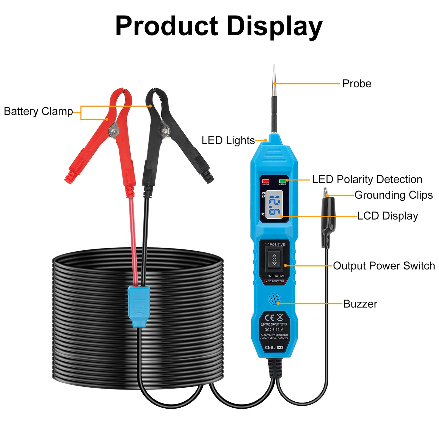 Multifunctional Car Circuit Tester, 3.5-36V AC/DC Digital Automotive Power Tester, Electrical System Tool with Built-in Flashlight, Continuity/Trailer Lights Testing, Short Circuit Finder