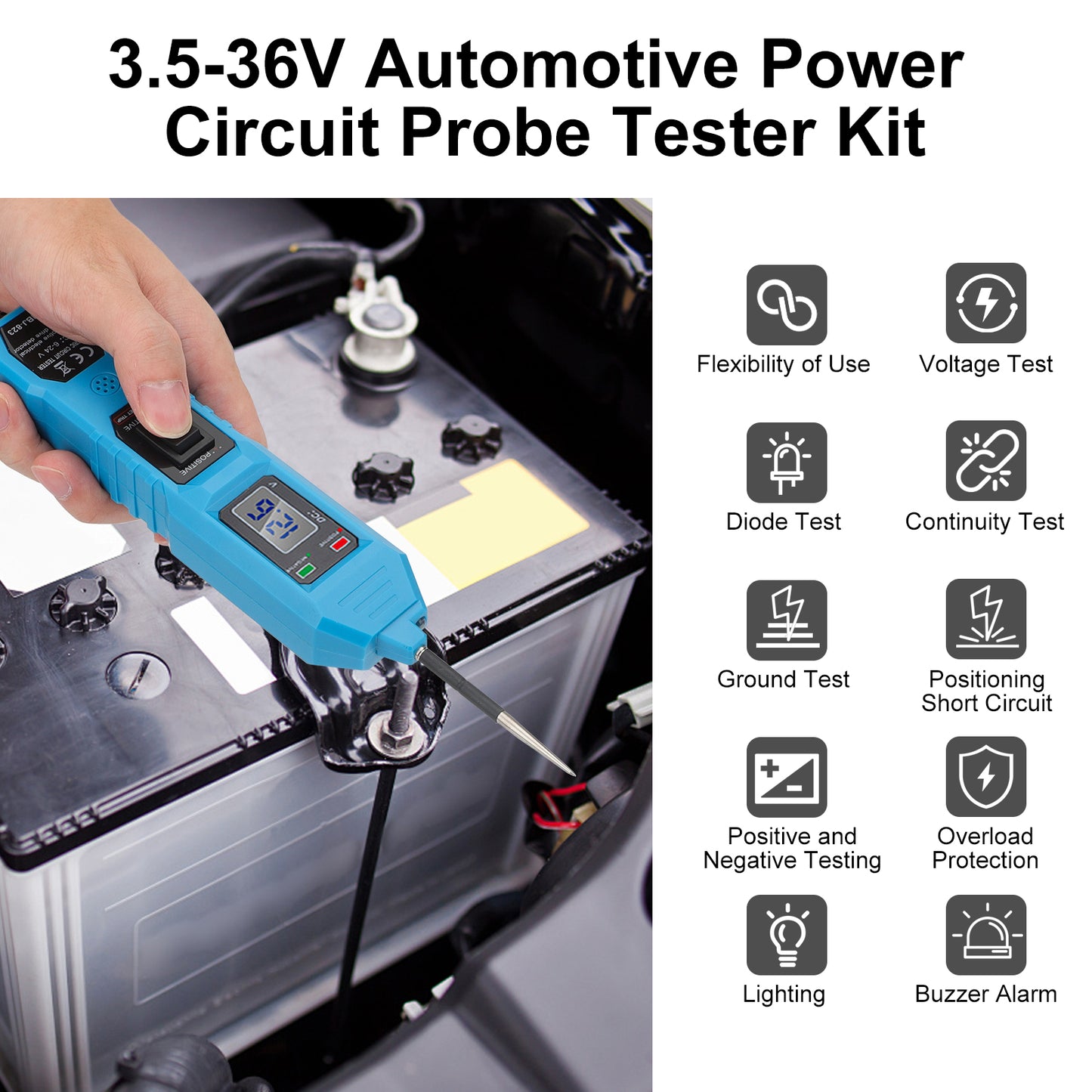 Multifunctional Car Circuit Tester, 3.5-36V AC/DC Digital Automotive Power Tester, Electrical System Tool with Built-in Flashlight, Continuity/Trailer Lights Testing, Short Circuit Finder