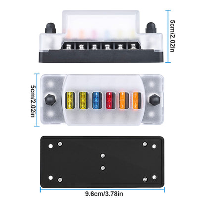 6-Way Blade Fuse Block - for Boat, RV,Car,Truck,Trailer, and  SUV Auto Power Distribution with Protection Cover