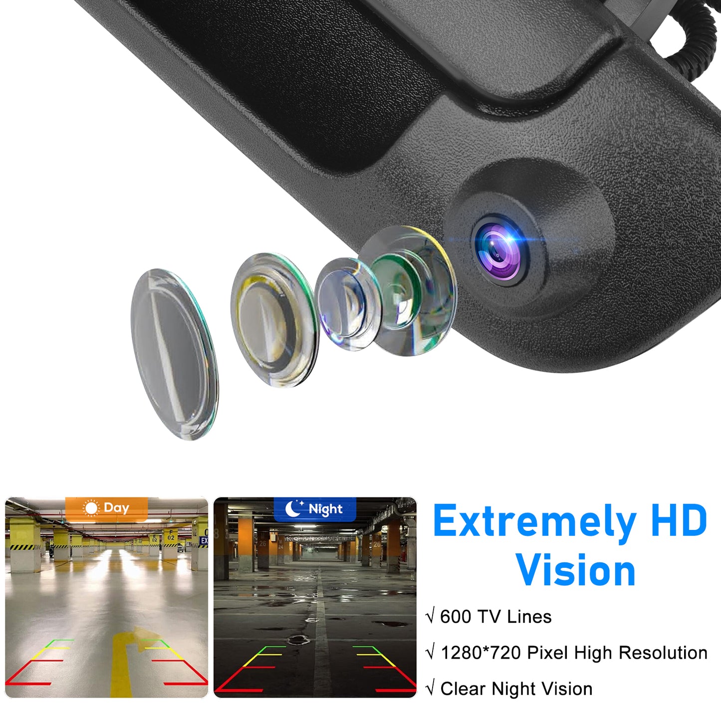 Tailgate Handle Backup Camera for 2002-2008 Dodge RAM 1500 2500 3500 - Tailgate Latch Door Handle, Aftermarket Reverse Rear View Camera, RCA Connector w/ 26 FT Extension Harness